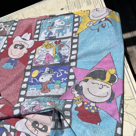 Vintage 80s Snoopy, Charlie Brown & The Peanuts Gang Flat Sheet - Picture 7 of 7